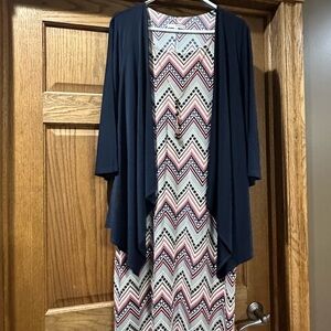 Studio One New York Chevron Pattern Dress with attached Navy Cardigan